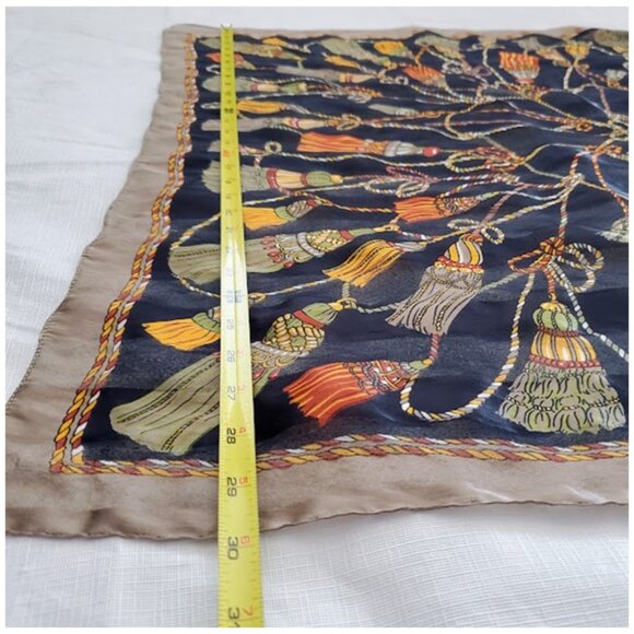 Tassel Print Silky Multicolor Scarf 30" x 30" - Picture 3 of 4